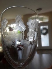 MCM Libbey Clear Gray Cut Glass Crystal Garland Water Goblet (3002)EUC