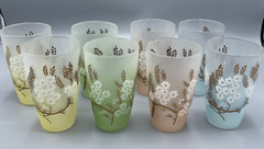 Vintage 1960s Set of 8 Libby Dogwood Frosted Glasses Painted Tumblers 5.5″ Tall