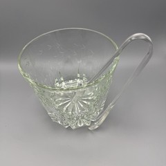 Vintage Crystal Style Ice Bucket Small Etched Glass Starburst Base Barware 5.5″
