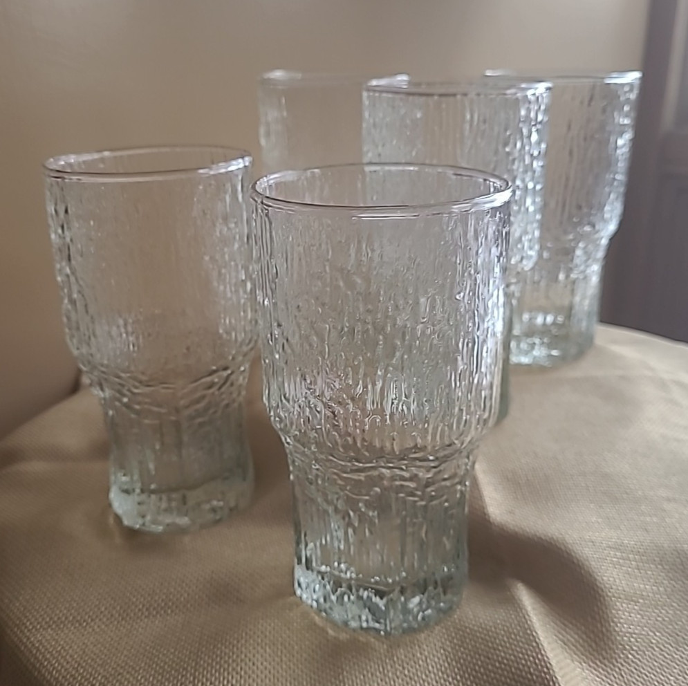 5 Vintage Glacier Clear Indiana Glass IIttala Style Highball Tumbler 5 5/8″