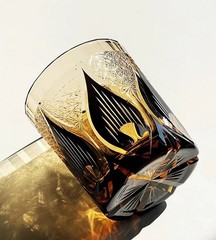 Whiskey Glasses Hand Cut Hand Blown Edo Kiriko Glass Tumbler 9 Oz Amber Black