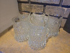 Indiana Glass Diamond Point (5) 10 oz mugs Vintage Retro Coffee Mugs Beer Stien