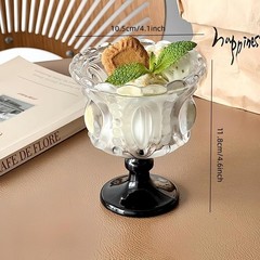 Carnival Glass Vintage Footed Dessert Cups Set of 2, 9oz Embossed Goblet Chal…