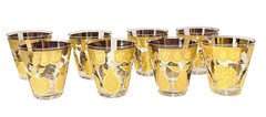 Vintage Glasses Culver LTD Florentine Gold 22K Low Ball Signed Set of 8