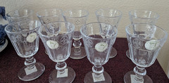 Amici Set of 9 Fleur De Lis Paneled Water Wine Goblets / Glasses Clear 8oz 4 NWT