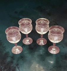 FRY ETCHED DE107 4 WATER GOBLETS 6 1/2″ TALL Etched