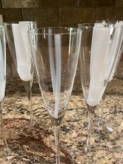 6 KOSTA-BODA? MINE WHITE VERTICAL LINES CHAMPAGNE FLUTE 10 7/8”T Look Unused