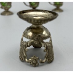 Vintage Green Glass Silverplate Cordial Glasses Victorian Barware Set of 5 Shots
