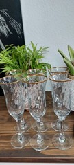 Set Of 6 Royale 24k Gold Rim Champagne Flutes Wine Glasses Hand Decorated 24K