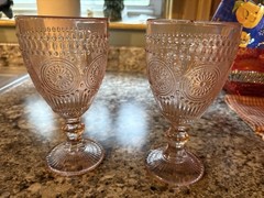 Pair Of Pink Wine Goblets Texture And Victorian Design