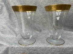 6 Tiffin Franciscan Rambler Rose 5.5” Crystal Gold Rimmed Dessert Water Glass Lt