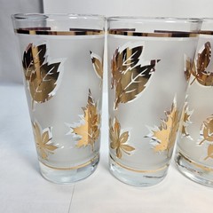 Libbey Vintage Frosted Golden Foliage Glass 12 Oz Tumbler Set of 8 with Caddy