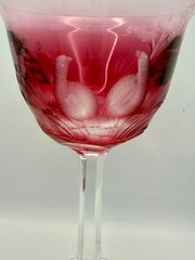 Rare Moser Pattern Hunting Engraved Birds Six Colored Wine Glasses Signed