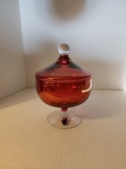 Rare Vintage Handmade West Virginia Glass, Cranberry Lidded Dish, With Label