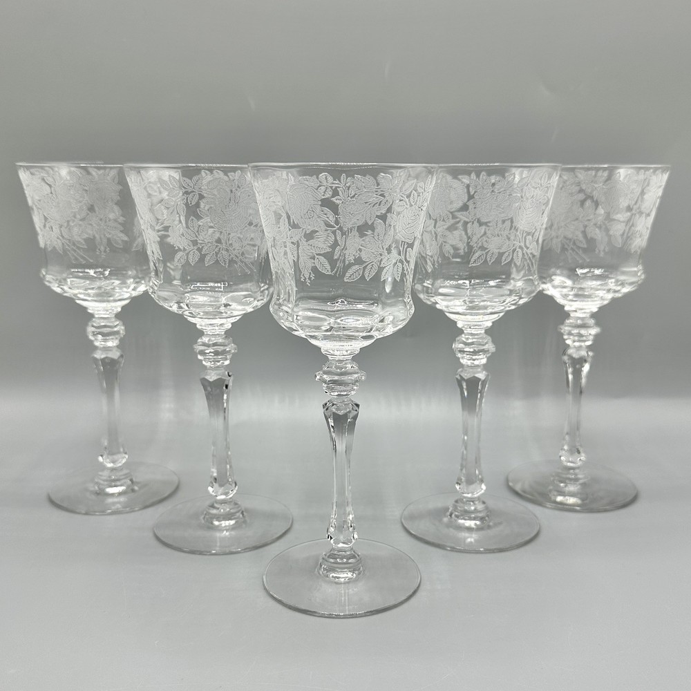 Set Of 5 Vintage Tiffin Franciscan LA ROSA 6 1/2” Claret Wine Glasses /cb