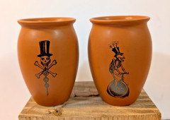 Espolon Tequila Terracotta Cantarito Skeleton Mugs Cocktail Cups Set of 2