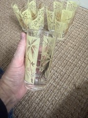 MCM Barware Cocktail Glass Set X 7 Palm Motif Tropical TIKI Jungle Design