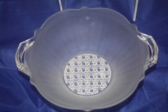 Vintage Lancaster Frosted Glass Cane Bottom Two Handled Bowl. EUC