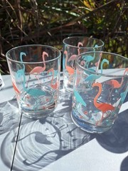 3 Vintage Libbey Flamingo 10 oz Rocks glass tumbler