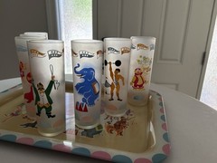 Vintage 1950’s MCM Libbey Frosted Carousel Glasses Set Of 7 Tom Collins Iced Tea
