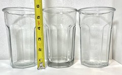 Vintage, 3 Anchor Hocking 16oz Tumbler Drinking Glass 8 Panel,Heavy,Rim w/lip