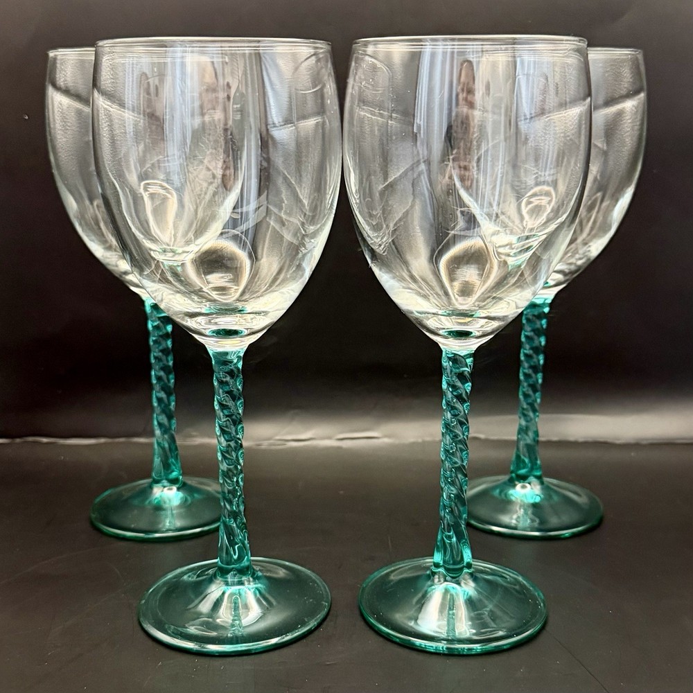 CRISTAL D’ARQUES Angelique Aqua Teal Twisted Swirl Stem Wine Water Goblet 7.75″