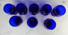Eigth Imperial Glass Shaeffer Cobalt Blue Tumbler Glasses w/ Platinum Silver