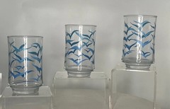 Set of 3 Libbey Glass Juice Tumbler Pressed Drinkware Retro Blue Birds Seagulls