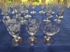 HEISEY-CRYSTAL -ETCHED ROSE -Ice Tea,Water Goblets/Wine,Tall Sherbet Glasses Set