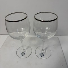 (2) Lenox Weatherly Crystal Wine Glasses with Platinum Rim 7″ Tall NICE