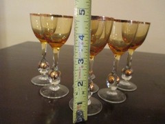 Lot Of 7 – Czech Jozef Josef Stanik Amber Cordial Glass Goblet Gold Ball 4 3/4″