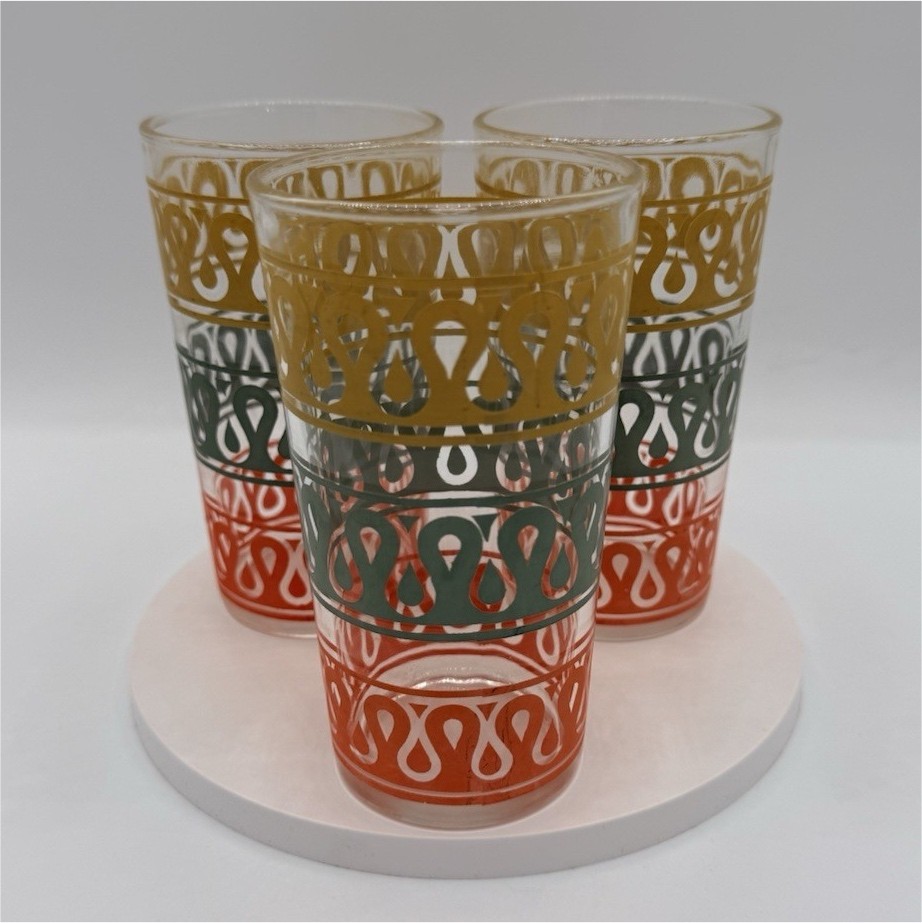 Set of 3 Multicolor vintage Continental Can Co. Geometric Pattern Glass Tumblers