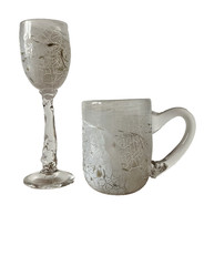 art glass goblet & mug signed art 2012 studio artistic unusual set abstract