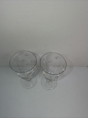 VTG MCM Atomic Starburst 6” Footed Aperitif Wine Etched Glass 3” Wide Set Of 2