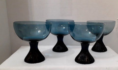 LOT OF 4 LENOX BLUE BELL CRYSTAL BLUE CHAMPAGNE GOBLETS RIB FOOTED BASE