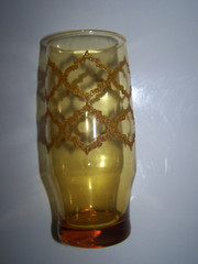 MCM AMBER DRINKING GLASSES WITH RAISED MOROCCAN DESIGN UNIQUE 10 GLASSES