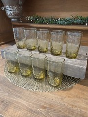 9 Morgantown Topaz Amber Crinkle Glass 4″ Flat Juice Glasses ~ NICE~