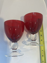 Vintage Ruby Red Clear Footed Ball Stem Wine Water Goblets 2