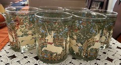 6 Cera Hunt of the Unicorn Double Old Fashioned Tumblers Tapestry Ceraglass