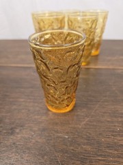 Set Of 6 VTG Anchor Hocking Milano Honey Gold Crinkled 4oz Juice Glasses
