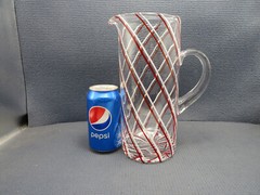 Nice Clear Crystal with Red & White Candy Cane Design Pitcher 9 1/2″T