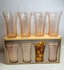NOS Recollection Indiana Depression Glasses Tumblers ‘Madrid’ Pastel Pink