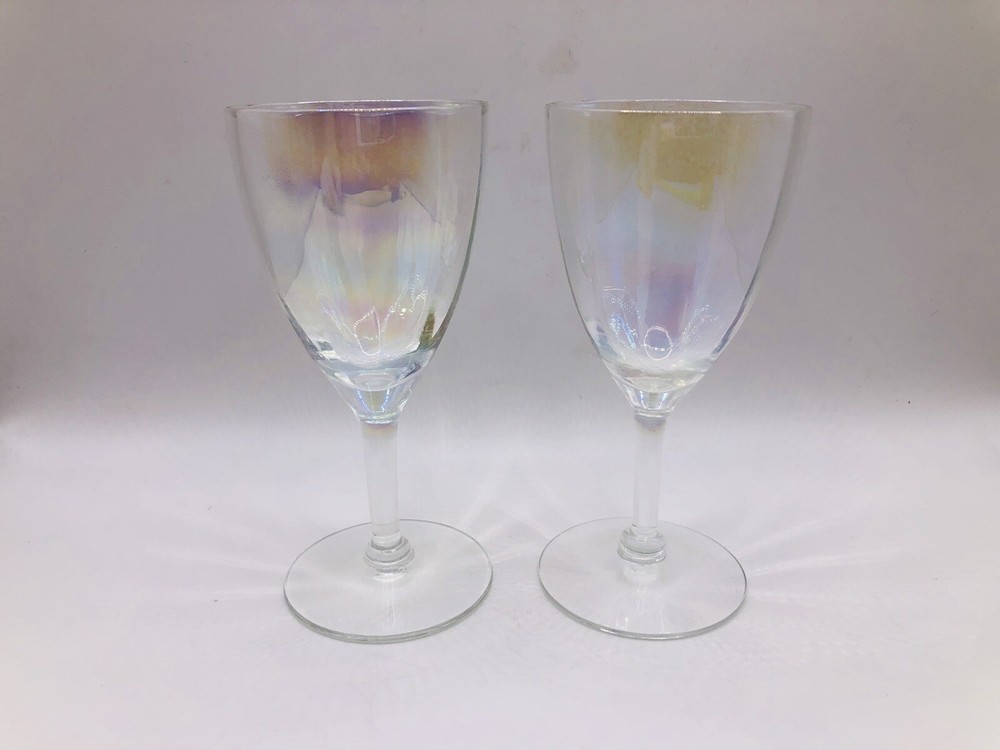Vintage MCM Iridescent Glass Stemware, Water Goblet, Rainbow
