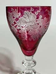 Set of 6 Cordial Glass Bryce Cranberry Ruby Glass 688-1 Etched Grape Design Rare