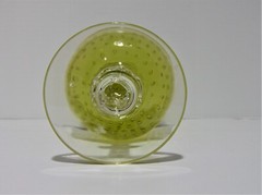 Bullicante Art Glass Chalice Goblet Avocado Green Clear Stem Blown Glass