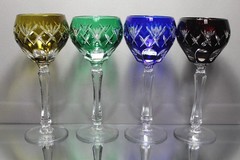Four (4) Vintage Crystal Cut To Clear 8 1/4″ Tall Hock Wine Glasses 8 ounce