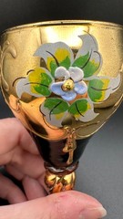 Venetian Hand Blown Tre Fuochi Murano Purple Coridal w/ Gold Gilt Trim Italy