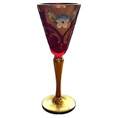 Vintage Bohemian Czech Ruby Gold Gilt Stems Cordial Glassed 5.5” (lof of 3)