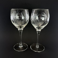 Set 2 VTG Etched Wine Glasses Grapes Vines Italian Design Stemware Barware 6.5″