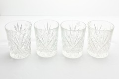 Vintage 4 Crystal Cocktail Old Fashioned Tumbler Glasses 4” 10oz Fan & X Cuts